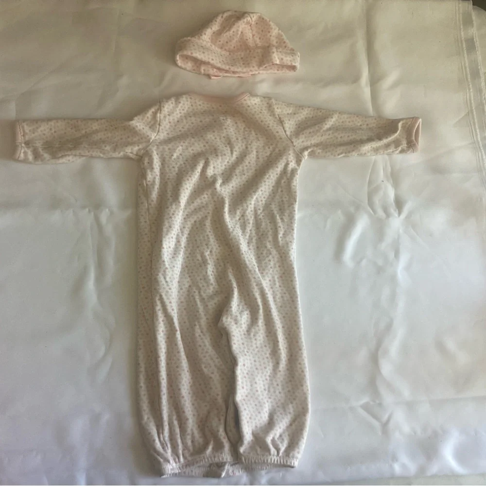 Convertible Pink Baby Sleeper/Gown With Matching Hat